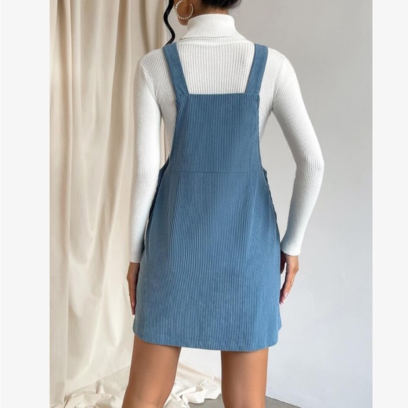 Classic Elegant Corduroy Solid Pocket Jumper Overall Dress Without Sweater - Picture 9 of 15